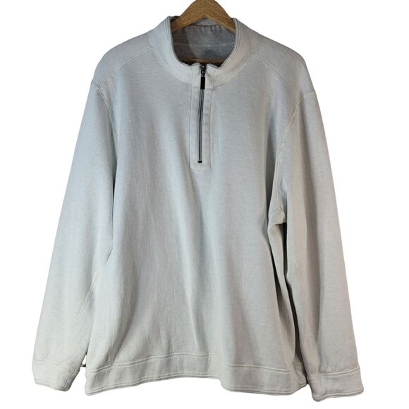 Tommy Bahama Reversible Pullover Shirt Cream Gray XXL Long Sleeve Fleece 1/4 Zip - Picture 1 of 10